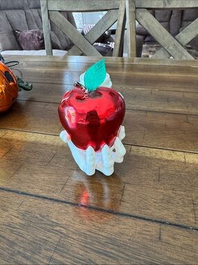 Bath & Body Works Red Apple Ornament with White Hands and Green Leaf
